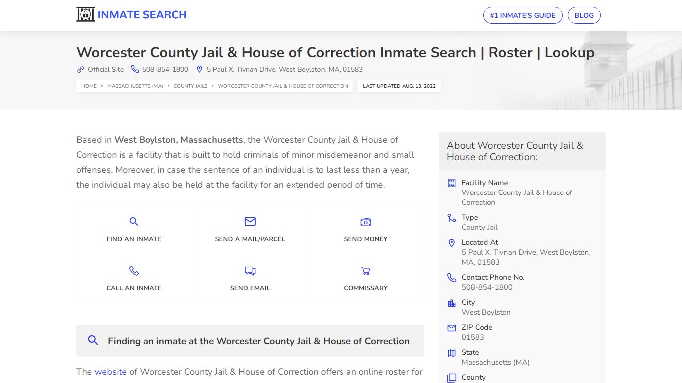 Worcester County Jail & House of Correction Inmate Search ...